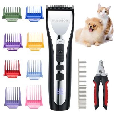 BARBERBOSS Pet Grooming Kit, Cordless Low-Noise Trimmer for Thick Coats, Matted Fur, Rechargeable Dog Grooming Clippers, Dog Paw Trimmer, Pet Grooming Set BARBERBOSS Pet Grooming Kit, Cordless Low-Noise Trimmer for Thick Coats, Matted Fur, Rechargeable Dog Grooming Clippers, Dog Paw Trimmer, Pet Grooming Set
