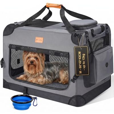 Morpilot Large Dog & Cat Carrier Soft-Sided Pet Travel Crate, Foldable Dog Car Crate, with Collapsible Bowl, Shoulder Strap & Storage Pockets, M, Grey, (Max 12kg) Morpilot Large Dog & Cat Carrier Soft-Sided Pet Travel Crate, Foldable Dog Car Crate, with Collapsible Bowl, Shoulder Strap & Storage Pockets, M, Grey, (Max 12kg)