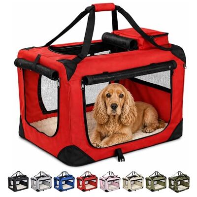 Floofy Friends Pet Carrier Bag, Large Cat Carrier Puppy Dog Carrier for Small Dogs Cats Kittens Rabbits With Reversible Fleece Mat, Foldable Travel Crate for Car Red Floofy Friends Pet Carrier Bag, Large Cat Carrier Puppy Dog Carrier for Small Dogs Cats Kittens Rabbits With Reversible Fleece Mat, Foldable Travel Crate for Car Red