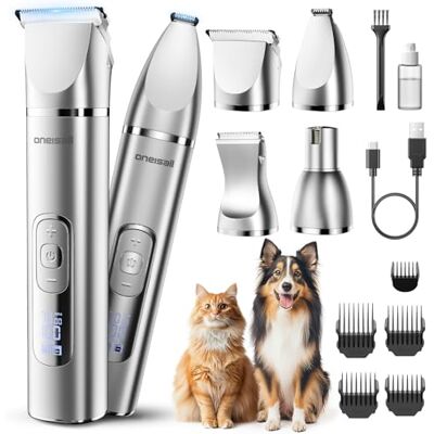 oneisall Low Noise 4 in 1 Dog Clippers Grooming Kit, 3 Speed Cordless Pet Trimmer with LED Display, IPX7 Waterproof Paw Trimmer&Nail Grinder for Dogs and Cats oneisall Low Noise 4 in 1 Dog Clippers Grooming Kit, 3 Speed Cordless Pet Trimmer with LED Display, IPX7 Waterproof Paw Trimmer&Nail Grinder for Dogs and Cats