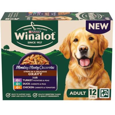 Purina WINALOT Monday Meaty Casseroles Chicken, Turkey, Duck in Gravy Wet Dog Food 12 x 85g Purina WINALOT Monday Meaty Casseroles Chicken, Turkey, Duck in Gravy Wet Dog Food 12 x 85g