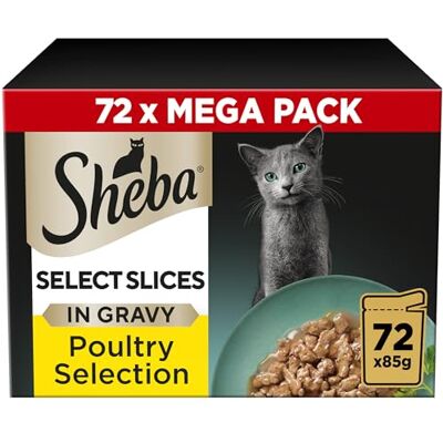 Sheba Select Slices in Gravy – Poultry Selection – Wet cat food pouches for adult cats – 72 x 85g pack Sheba Select Slices in Gravy – Poultry Selection – Wet cat food pouches for adult cats – 72 x 85g pack