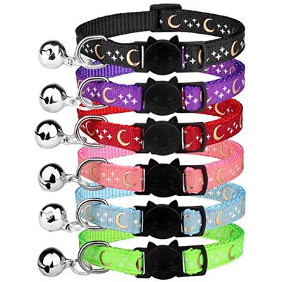 Stpiatue 6 PCS Breakaway Cat Collars with Bell Golden Moon Glowing Star in The Dark for Kitten Stpiatue 6 PCS Breakaway Cat Collars with Bell Golden Moon Glowing Star in The Dark for Kitten