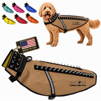 CoyoteVest Dog Harness Protection Vest, Reflective Dog Accessories with Spikes to Shield Your Pet from Raptor and Animal Attacks, Proudly Made in America (Large, Texas Tan) CoyoteVest Dog Harness Protection Vest, Reflective Dog Accessories with Spikes to Shield Your Pet from Raptor and Animal Attacks, Proudly Made in America (Large, Texas Tan)