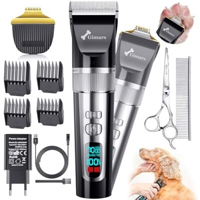 Gimars 4 in 1 Low Noise 4-Speed 7000 RPM Dog Clippers & Paw Trimmer, Cordless Professional Dog Grooming Clippers Kit, Rechargeable Pet Shaver with Comb & Scissors for Dogs, Cats & Horse Thick Hair Gimars 4 in 1 Low Noise 4-Speed 7000 RPM Dog Clippers & Paw Trimmer, Cordless Professional Dog Grooming Clippers Kit, Rechargeable Pet Shaver with Comb & Scissors for Dogs, Cats & Horse Thick Hair