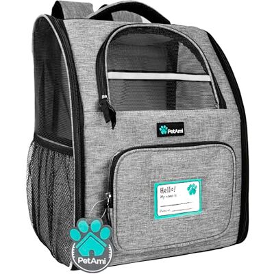 PetAmi Deluxe Pet Carrier Backpack for Small Cats and Dogs, Puppies Ventilated Design, Two-Sided Entry, Safety Features and Cushion Back Support for Travel, Hiking, Outdoor Use (Heather Gray) PetAmi Deluxe Pet Carrier Backpack for Small Cats and Dogs, Puppies Ventilated Design, Two-Sided Entry, Safety Features and Cushion Back Support for Travel, Hiking, Outdoor Use (Heather Gray)