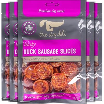 Petface Dog Deli Duck Sausage Slices Dog Treats, 100 g, (Pack of 5) Petface Dog Deli Duck Sausage Slices Dog Treats, 100 g, (Pack of 5)