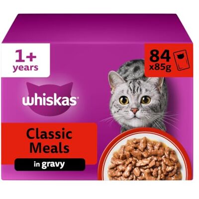 whiskas 1+ Adult Classic Selection in Gravy 84 Pouches, Adult Wet Cat Food, Megapack (84 x 85 g) whiskas 1+ Adult Classic Selection in Gravy 84 Pouches, Adult Wet Cat Food, Megapack (84 x 85 g)