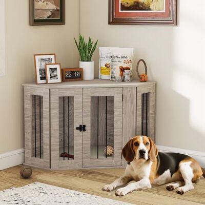PawHut Dog Crate Furniture for Medium Dogs w/Cushion, Door Walnut Brown PawHut Dog Crate Furniture for Medium Dogs w/Cushion, Door Walnut Brown