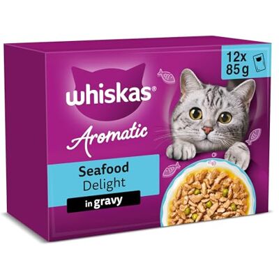 whiskas AROMATIC Adult Wet Cat Food in Gravy 12x85g Seafood Delight (Pack of 4) whiskas AROMATIC Adult Wet Cat Food in Gravy 12x85g Seafood Delight (Pack of 4)