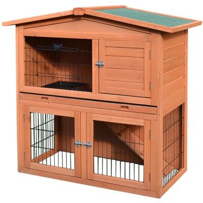 PawHut Rabbit Hutch Outdoor Guinea Pig Hutch 2-Tier 100.5 x 55 x 101 cm Bunny Cage, No-Leak Tray PawHut Rabbit Hutch Outdoor Guinea Pig Hutch 2-Tier 100.5 x 55 x 101 cm Bunny Cage, No-Leak Tray
