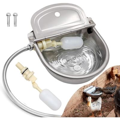 Essilnn Automatic Water Dispenser for Dog Water Bowl Dispenser Large Size Stainless-Steel Waterer Feeder Self Filling Water Trough for Poultry and Livestock Essilnn Automatic Water Dispenser for Dog Water Bowl Dispenser Large Size Stainless-Steel Waterer Feeder Self Filling Water Trough for Poultry and Livestock