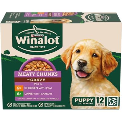 Winalot Meaty Chunks Puppy Mixed in Gravy Wet Dog Food 12x100g, Pack of 4 Winalot Meaty Chunks Puppy Mixed in Gravy Wet Dog Food 12x100g, Pack of 4