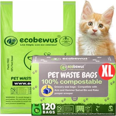 ecobewus 100% Compostable Pet Waste Disposal Bag (120 Bags) Plant-Based Cat Litter Poop Waste Dog poop Pick-Up Bags with Handles Diaper Sacks US BPI ASTM D6400 & OK Compost Home Certified (120 ct.) ecobewus 100% Compostable Pet Waste Disposal Bag (120 Bags) Plant-Based Cat Litter Poop Waste Dog poop Pick-Up Bags with Handles Diaper Sacks US BPI ASTM D6400 & OK Compost Home Certified (120 ct.)