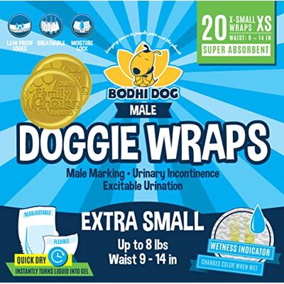 Bodhi Dog Disposable Dog Male Wraps 20 Premium Quality Adjustable Pet Diapers with Moisture Control and Wetness Indicator 20 Count Extra-Small Size Bodhi Dog Disposable Dog Male Wraps 20 Premium Quality Adjustable Pet Diapers with Moisture Control and Wetness Indicator 20 Count Extra-Small Size