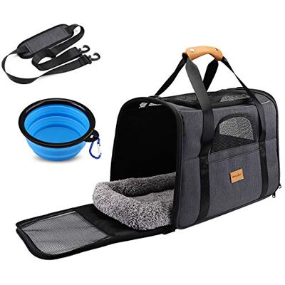Morpilot Airline Approved Cat & Small Dog Carrier, Soft-Sided Foldable Pet Carrier for Travel with Removable Mat, Collapsible Bowl & Shoulder Strap, TSA Certified Lightweight Carrier, Grey Morpilot Airline Approved Cat & Small Dog Carrier, Soft-Sided Foldable Pet Carrier for Travel with Removable Mat, Collapsible Bowl & Shoulder Strap, TSA Certified Lightweight Carrier, Grey