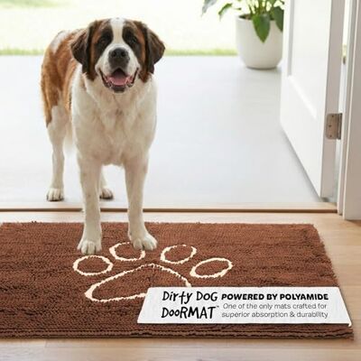 DOG GONE SMART PET PRODUCTS Dog Gone Smart Dirty Dog Microfiber Doormat, Super Absorbent Machine Washable with Non-Slip Backing, XL, Almond DOG GONE SMART PET PRODUCTS Dog Gone Smart Dirty Dog Microfiber Doormat, Super Absorbent Machine Washable with Non-Slip Backing, XL, Almond
