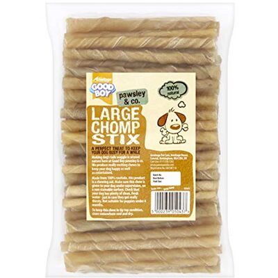 Good Boy Large Rawhide Chomp Sticks Dog Chews Made From 100 Percent Natural Hide Pack of 100 Dog Treats Natural Good Boy Large Rawhide Chomp Sticks Dog Chews Made From 100 Percent Natural Hide Pack of 100 Dog Treats Natural