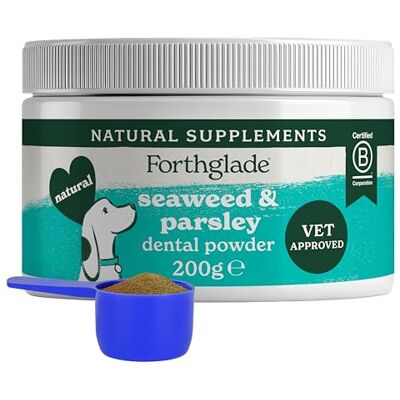 Forthglade Dog Dental Powder, 200g, Helps Remove Plaque & Tartar, Freshens Breath, Natural & Grain Free Supplement with Seaweed, Parsley, Vitamin C & E for Healthy Gums & Teeth, Easy to Sprinkle Forthglade Dog Dental Powder, 200g, Helps Remove Plaque & Tartar, Freshens Breath, Natural & Grain Free Supplement with Seaweed, Parsley, Vitamin C & E for Healthy Gums & Teeth, Easy to Sprinkle