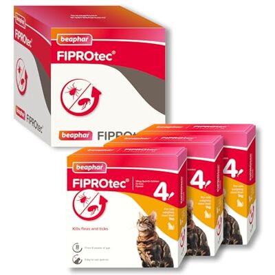 Beaphar FIPROtec Spot-On Flea & Tick Treatment for Cats 12 Treatments Kills Fleas & Ticks Veterinary Medicine Easy to Apply Monthly For Cats & Kittens from 8 Weeks Old, Weighing Over 1kg Beaphar FIPROtec Spot-On Flea & Tick Treatment for Cats 12 Treatments Kills Fleas & Ticks Veterinary Medicine Easy to Apply Monthly For Cats & Kittens from 8 Weeks Old, Weighing Over 1kg