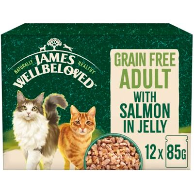 James Wellbeloved Grain Free Adult Cat Food with Salmon in Jelly Pouch 12 x 90 g James Wellbeloved Grain Free Adult Cat Food with Salmon in Jelly Pouch 12 x 90 g