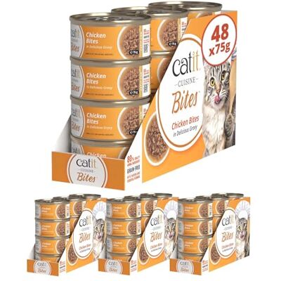 Catit Cuisine Bites, Chicken Bites in Gravy, Grain Free Wet Cat Food for Adult Cats, High Meat Tinned Cat Food in Gravy 4 x12 pack Catit Cuisine Bites, Chicken Bites in Gravy, Grain Free Wet Cat Food for Adult Cats, High Meat Tinned Cat Food in Gravy 4 x12 pack
