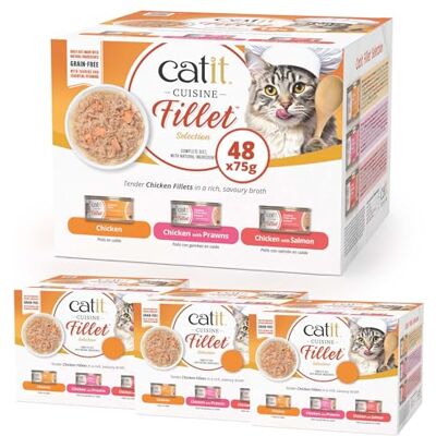 Catit Cuisine Fillet, Chicken Fillet Variety Pack in Broth, Grain Free Wet Cat Food for Adult Cats, High Meat Tinned Cat Food in Broth 4 x 12 Pack Catit Cuisine Fillet, Chicken Fillet Variety Pack in Broth, Grain Free Wet Cat Food for Adult Cats, High Meat Tinned Cat Food in Broth 4 x 12 Pack