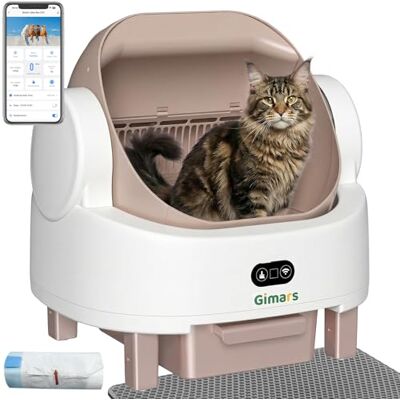 Gimars Open Top Design Self Cleaning Litter Box, Automatic Cat Litter Box for Multiple Cats & Senior Cats, App Control with Safety Sensors, Low Odor, Includes Trash Bags & Litter Mat, Champagne Gimars Open Top Design Self Cleaning Litter Box, Automatic Cat Litter Box for Multiple Cats & Senior Cats, App Control with Safety Sensors, Low Odor, Includes Trash Bags & Litter Mat, Champagne