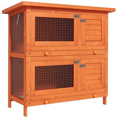 PawHut 2-Tier Double Decker Wooden Rabbit Hutch Pet Cage Guinea Pig Hutch with Sliding Tray Opening Top PawHut 2-Tier Double Decker Wooden Rabbit Hutch Pet Cage Guinea Pig Hutch with Sliding Tray Opening Top