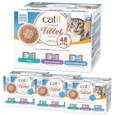 Catit Cuisine Fillet, Tuna Fillet Variety Pack in Broth, Grain Free Wet Cat Food for Adult Cats, High Meat Tinned Cat Food in Broth 4 x 12 Pack Catit Cuisine Fillet, Tuna Fillet Variety Pack in Broth, Grain Free Wet Cat Food for Adult Cats, High Meat Tinned Cat Food in Broth 4 x 12 Pack