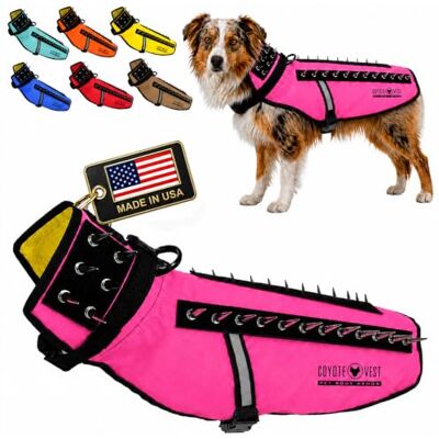 CoyoteVest Dog Harness Protection Vest, Reflective Dog Accessories with Spikes to Shield Your Pet from Raptor and Animal Attacks, Proudly Made in America (Medium, Pink) CoyoteVest Dog Harness Protection Vest, Reflective Dog Accessories with Spikes to Shield Your Pet from Raptor and Animal Attacks, Proudly Made in America (Medium, Pink)