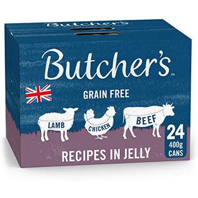 BUTCHER'S Complete Wet Can Grain Free Hypoallergenic Adult Dog Food Recipes in Jelly Pack 24x400g Chicken, Beef & Lamb BUTCHER'S Complete Wet Can Grain Free Hypoallergenic Adult Dog Food Recipes in Jelly Pack 24x400g Chicken, Beef & Lamb