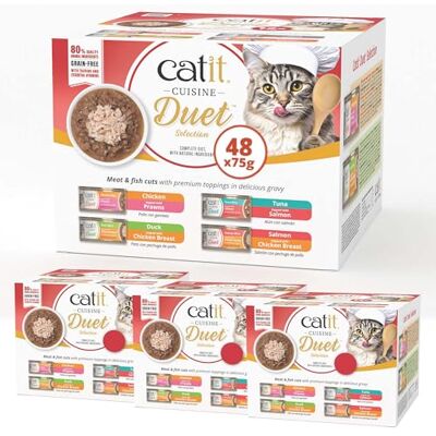 Catit Cuisine Duet, Variety Pack, Grain Free Wet Cat Food for Adult Cats, High Meat Tinned Cat Food in Gravy 4 x 12 Pack Catit Cuisine Duet, Variety Pack, Grain Free Wet Cat Food for Adult Cats, High Meat Tinned Cat Food in Gravy 4 x 12 Pack