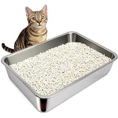Gimars Extra Large Thicken Stainless Steel Litter Tray Easy to Clean High Side Rustproof, Never Absorbs Odors Metal litter tray For Cats Rabbits Gimars Extra Large Thicken Stainless Steel Litter Tray Easy to Clean High Side Rustproof, Never Absorbs Odors Metal litter tray For Cats Rabbits
