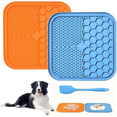 AiQInu 2 Pieces Dog Licking Mat with 1 Silicone Spatula Lick Mat for Dogs with Suction Cup BPA Free for Bathing, Grooming, Training and Care AiQInu 2 Pieces Dog Licking Mat with 1 Silicone Spatula Lick Mat for Dogs with Suction Cup BPA Free for Bathing, Grooming, Training and Care