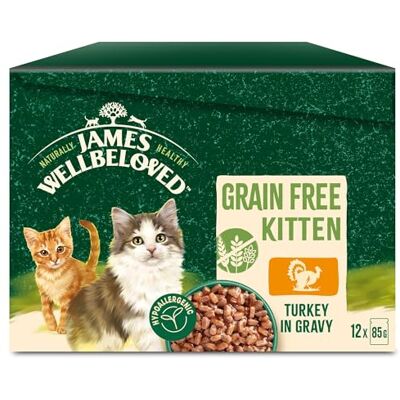 James Wellbeloved Kitten Grain-Free Turkey in Gravy 12 Pouches, Hypoallergenic Wet Cat Food, Pack of 1 (12x85 g) James Wellbeloved Kitten Grain-Free Turkey in Gravy 12 Pouches, Hypoallergenic Wet Cat Food, Pack of 1 (12x85 g)