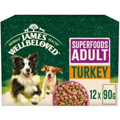 James Wellbeloved Superfood Adult Dog Food with Turkey in Gravy Pouch 12 x 90 g James Wellbeloved Superfood Adult Dog Food with Turkey in Gravy Pouch 12 x 90 g