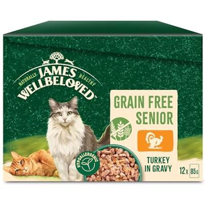 James Wellbeloved Senior Grain Free Turkey in Gravy 12 Pouches, Hypoallergenic Wet Cat Food, Pack of 1 (12 x 85 g) James Wellbeloved Senior Grain Free Turkey in Gravy 12 Pouches, Hypoallergenic Wet Cat Food, Pack of 1 (12 x 85 g)