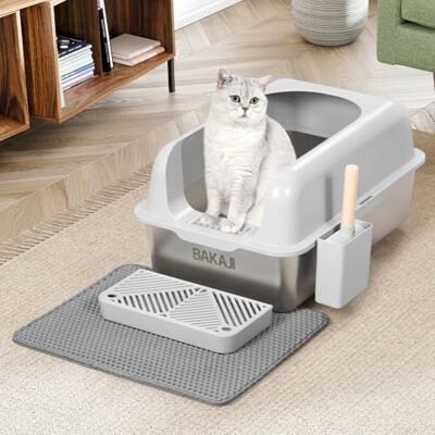 BAKAJI XXL Cat Litter Tray with Steel Base with Edge and Anti Sand Platform, Scoop for Collection with Container and Anti-Dirt Mat, Non-Slip Base, Capacity 35 Litres, 60 x 40 x 30 cm BAKAJI XXL Cat Litter Tray with Steel Base with Edge and Anti Sand Platform, Scoop for Collection with Container and Anti-Dirt Mat, Non-Slip Base, Capacity 35 Litres, 60 x 40 x 30 cm