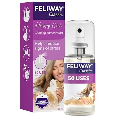 Feliway Classic Cat Calming Odourless Spray, 60ml Comforts Cats at Home and Reduces Stress During Travel And Vet Visits, Targeted Action, 60ml bottle Feliway Classic Cat Calming Odourless Spray, 60ml Comforts Cats at Home and Reduces Stress During Travel And Vet Visits, Targeted Action, 60ml bottle