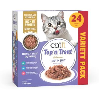 Catit Top N Treat, Wet/Dry Cat Food Topper, Grain-Free Cat Treat Topper, Tuna Flavour Variety Pack, 24x60g Catit Top N Treat, Wet/Dry Cat Food Topper, Grain-Free Cat Treat Topper, Tuna Flavour Variety Pack, 24x60g