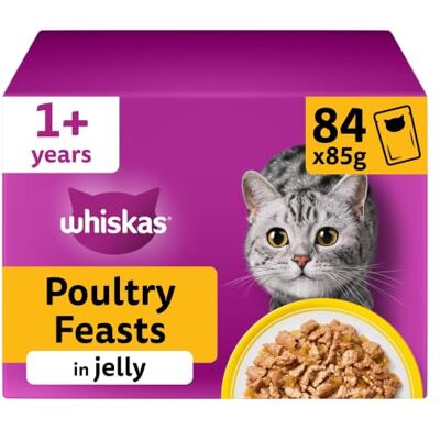 whiskas Adult Wet Cat Food in Jelly 84x85g Poultry Feasts whiskas Adult Wet Cat Food in Jelly 84x85g Poultry Feasts