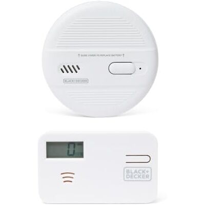 Black & Decker Smoke Alarm and Carbon Monoxide Alarm & Detector 2 Pack Set Easy Install. 9V Replaceable Batteries Included. 10 Year Life Smoke & CO Alarm. For Homes: Hallways, Landings & Living Rooms Black & Decker Smoke Alarm and Carbon Monoxide Alarm & Detector 2 Pack Set Easy Install. 9V Replaceable Batteries Included. 10 Year Life Smoke & CO Alarm. For Homes: Hallways, Landings & Living Rooms