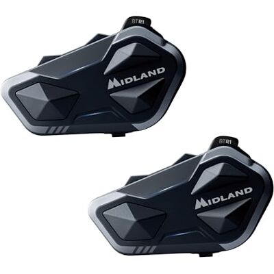 Midland Motorcycle Intercom BTR1 Twin, 2 Waterproof IPX6 Helmet Headset, 800m Range, 4-Person Conference, 23H Battery, Parallel Audio, GPS/Music Connectivity, ECE 22.06 Compliant, Universal Intercom Midland Motorcycle Intercom BTR1 Twin, 2 Waterproof IPX6 Helmet Headset, 800m Range, 4-Person Conference, 23H Battery, Parallel Audio, GPS/Music Connectivity, ECE 22.06 Compliant, Universal Intercom