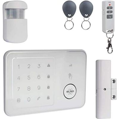 ELRO AG4000 Home Wireless Alarm System with GSM Module and App, Complete Alarm System with Control Panel, Motion Sensor, Window/Door Contact, Remote Control and RF Tags ELRO AG4000 Home Wireless Alarm System with GSM Module and App, Complete Alarm System with Control Panel, Motion Sensor, Window/Door Contact, Remote Control and RF Tags