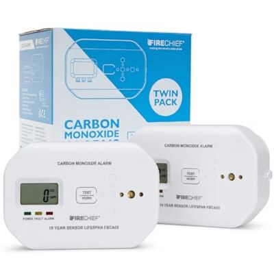 Firechief Carbon Monoxide Alarm Twin Pack – 5 Year Battery CO Detector with LCD Display, EN50291 Certified, Electrochemical Sensor, Home Safety (FBCA05/2) Firechief Carbon Monoxide Alarm Twin Pack – 5 Year Battery CO Detector with LCD Display, EN50291 Certified, Electrochemical Sensor, Home Safety (FBCA05/2)