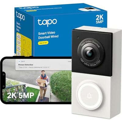 Tapo D130 2K 5MP Doorbell Camera Wired, AI Detection,180° Head-to-Toe View, Video Doorbell, No Monthly Fee, 2 Way Audio, IP65 Colour Night View, Ring Chime Included, Google/Alexa, Easy Installation Tapo D130 2K 5MP Doorbell Camera Wired, AI Detection,180° Head-to-Toe View, Video Doorbell, No Monthly Fee, 2 Way Audio, IP65 Colour Night View, Ring Chime Included, Google/Alexa, Easy Installation