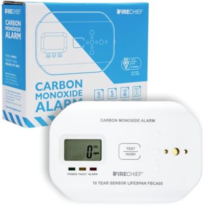Firechief Carbon Monoxide Detector, 5 Year Battery Included Visual & Audio Carbon Monoxide Alarm with LCD Display Gas Detector FBCA05 Model Firechief Carbon Monoxide Detector, 5 Year Battery Included Visual & Audio Carbon Monoxide Alarm with LCD Display Gas Detector FBCA05 Model
