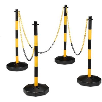 Relaxdays Barrier Post with Chain Set of 4, Mobile Chain Pole, H x D: 85 x 29 cm, Parking Blocking Rack, Yellow/Black Relaxdays Barrier Post with Chain Set of 4, Mobile Chain Pole, H x D: 85 x 29 cm, Parking Blocking Rack, Yellow/Black