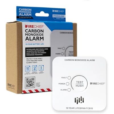 Firechief Carbon Monoxide (CO) Alarm 10 Year Sealed Battery Gas Alarm SGS Certified to EN50291 For Rooms With Fuel Burning Appliance eg Boiler, Heater or Cooker FCB10 Model Firechief Carbon Monoxide (CO) Alarm 10 Year Sealed Battery Gas Alarm SGS Certified to EN50291 For Rooms With Fuel Burning Appliance eg Boiler, Heater or Cooker FCB10 Model